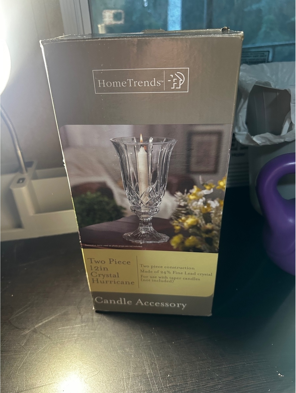 HomeTrends Two Piece 12in Crystal Hurricane Candle Accessory